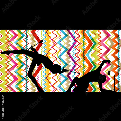 Female woman modern rhythmic gymnastics art with Indian clubs ve