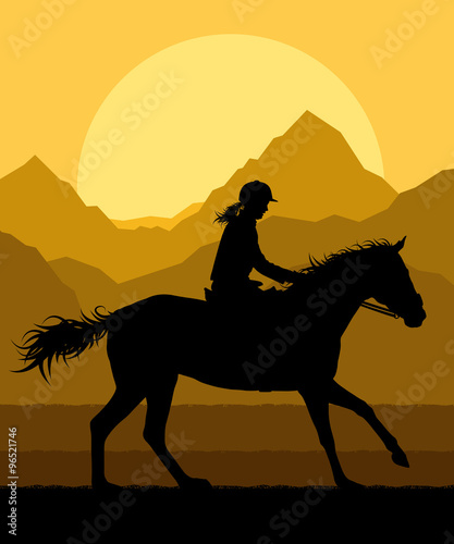 Horse with rider countryside landscape equestrian sport vector b © kstudija
