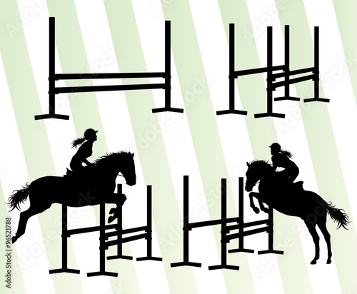 Horses with jockey equestrian sport vector background concept