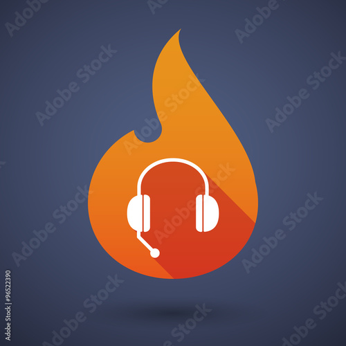 Long shadow vector flame icon with  a hands free phone device