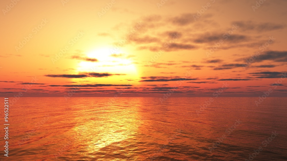 Illustration of a glowing golden sunset over a calm ocean
