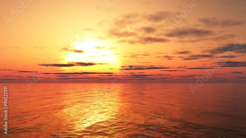 Illustration of a glowing golden sunset over a calm ocean © Algol