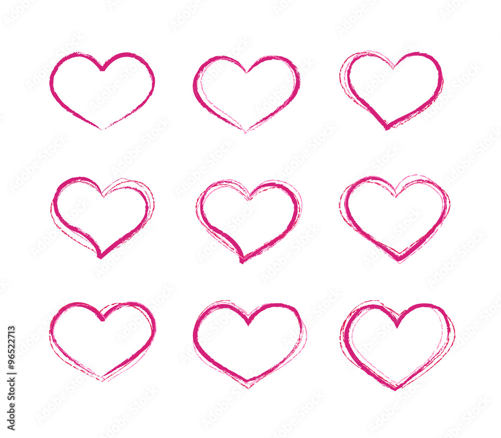 Retro scribble grunge vector heart symbols set Retro scribble grunge vector heart symbols set