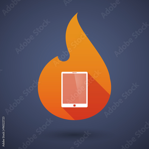 Long shadow vector flame icon with a tablet computer