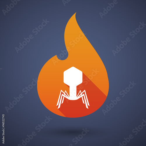 Long shadow vector flame icon with a virus