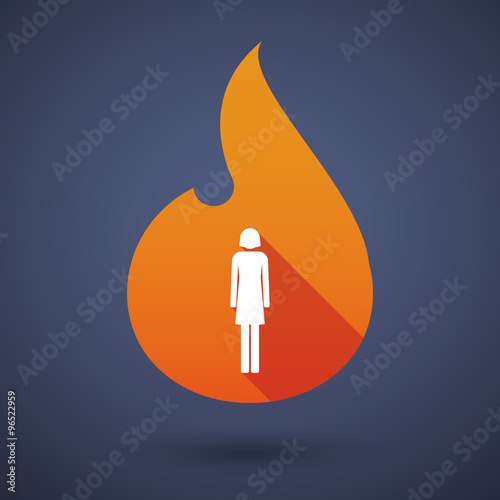 Long shadow vector flame icon with a female pictogram