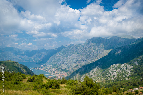 Mountain view to The Bay of Kotor and Perast ancient town