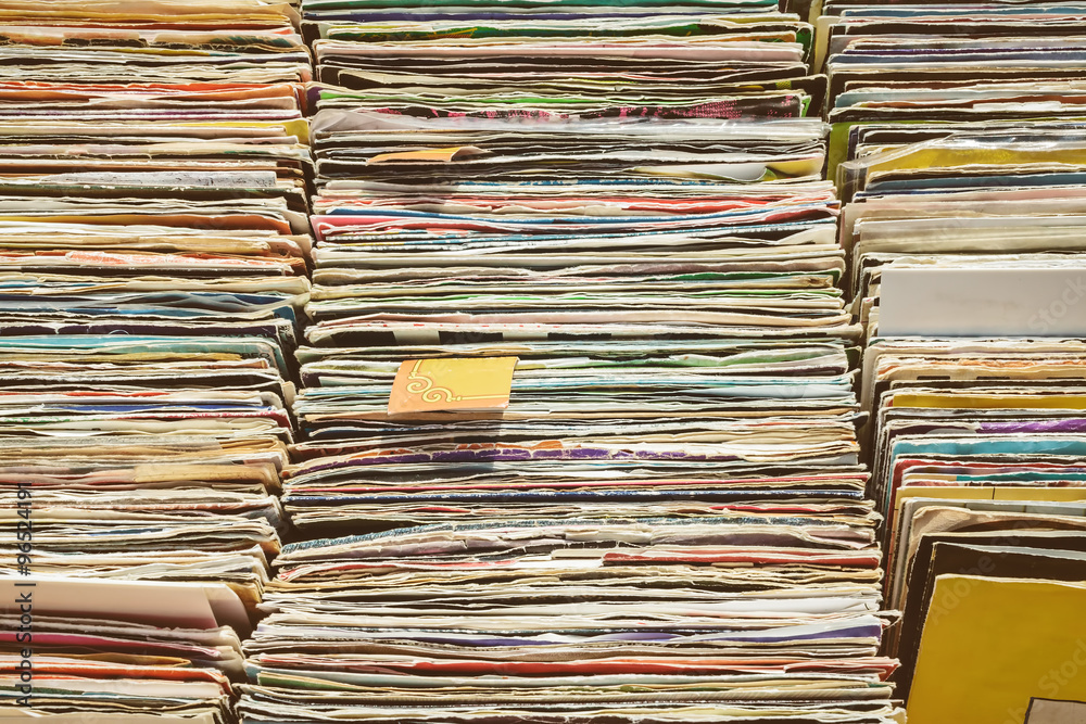 Retro styled image of boxes with vinyl turntable records