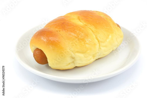 Bread with Sausage on white plate