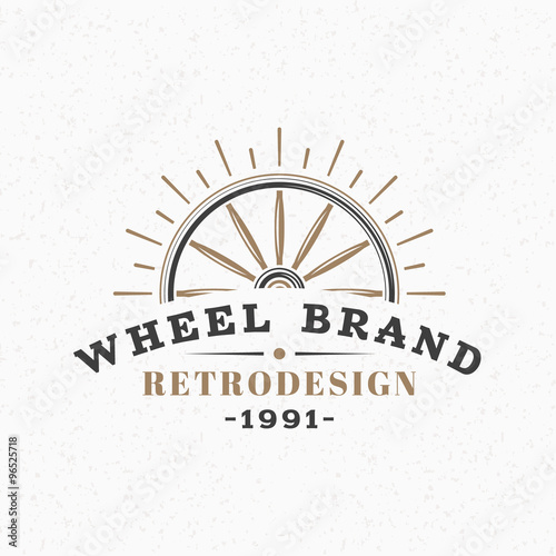 Wooden Wheel. Vintage Retro Design Elements for Logotype, Insignia, Badge, Label. Business Sign Template. Textured Background