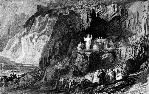 Fotografie An engraved vintage illustration image of  Jesus at the Sermon on the Mount from