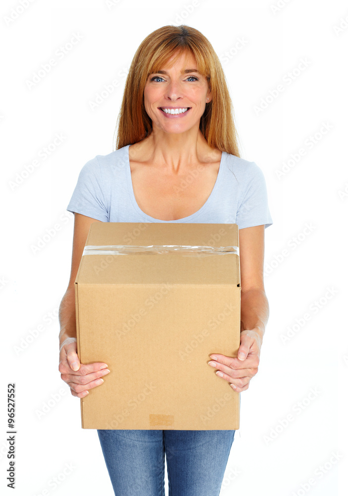 Beautiful lady with moving box. Beautiful lady with moving box.