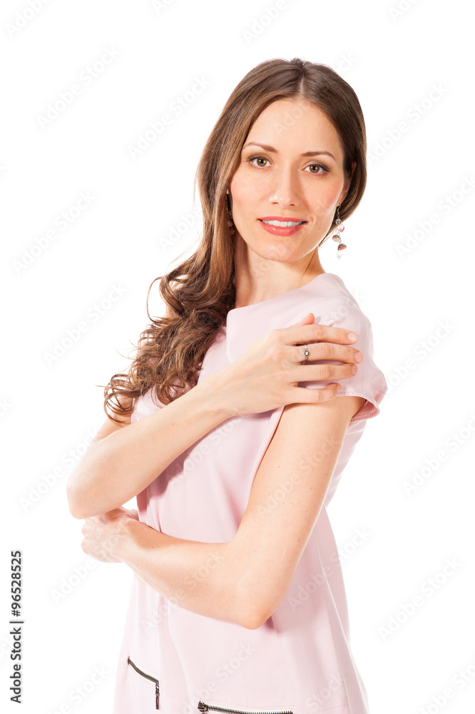 Young slim pretty woman in pink dress posing Young slim pretty woman in pink dress posing