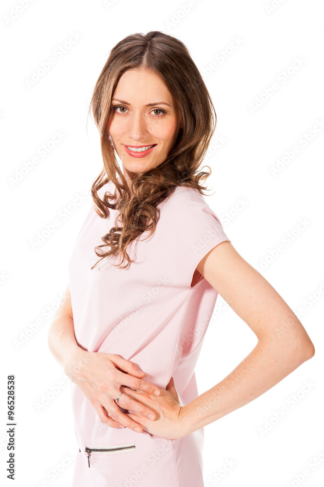 Young slim pretty woman in pink dress posing Young slim pretty woman in pink dress posing