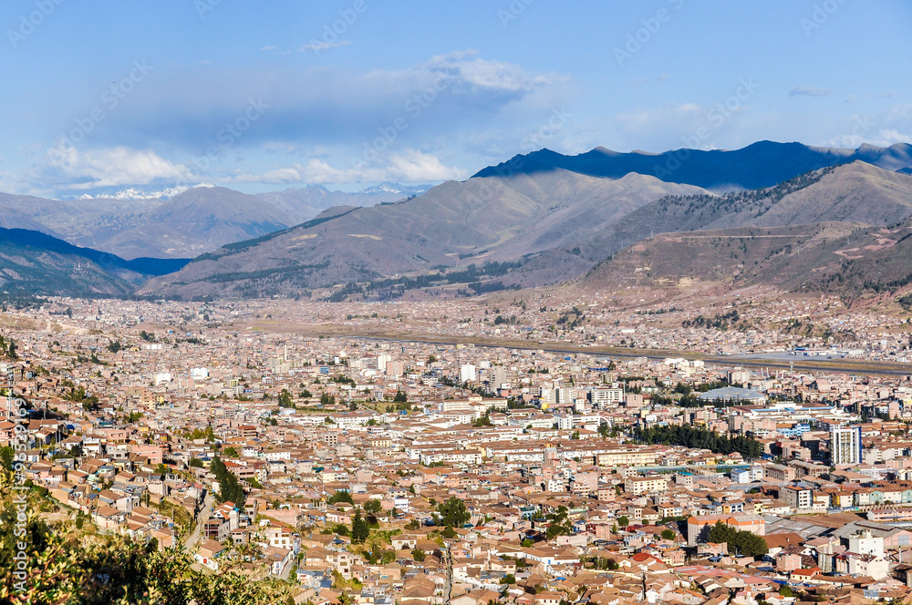 Aerial view of the city in Cusco, Peru