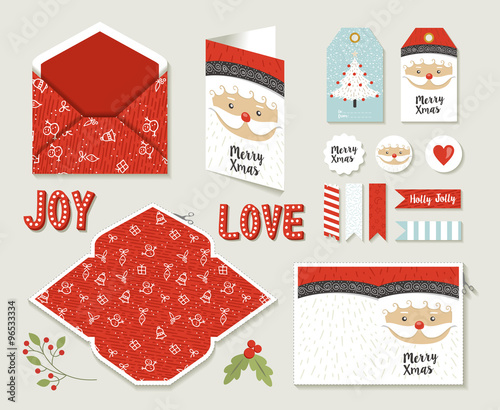Merry christmas set printable greeting card cute