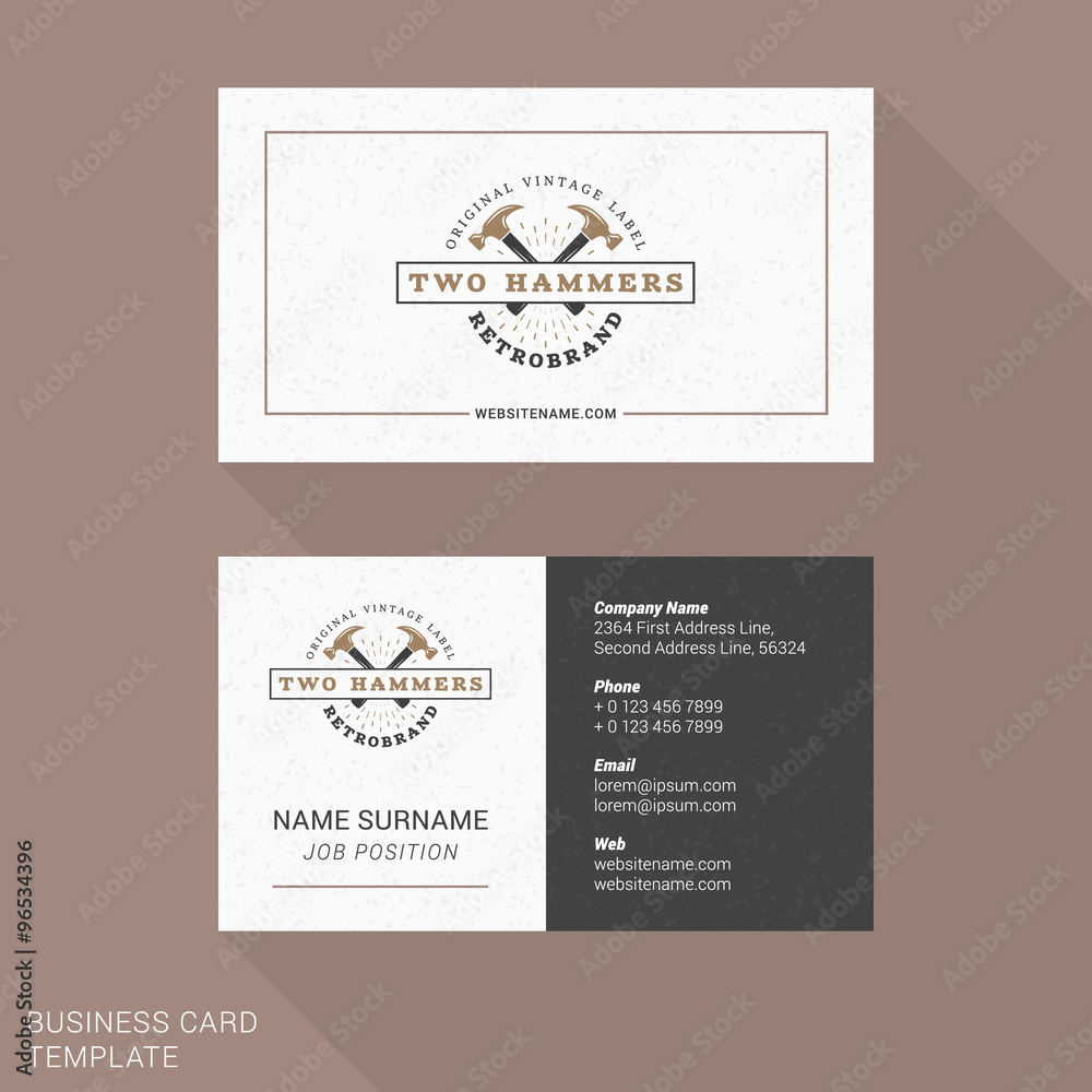 Modern Creative and Clean Business Card Template with Vintage Logotype. Flat Style Vector Illustration