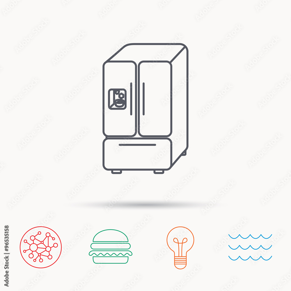 American fridge icon. Refrigerator with ice sign American fridge icon. Refrigerator with ice sign
