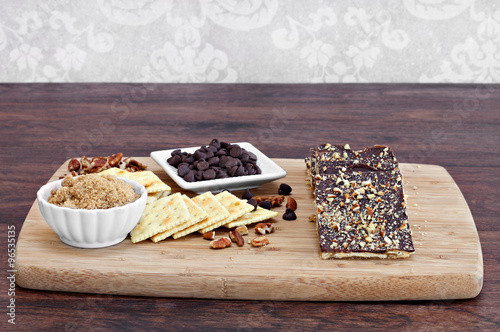Valokuva Chocolate crack cookies made with saltines, chocolate and nuts.