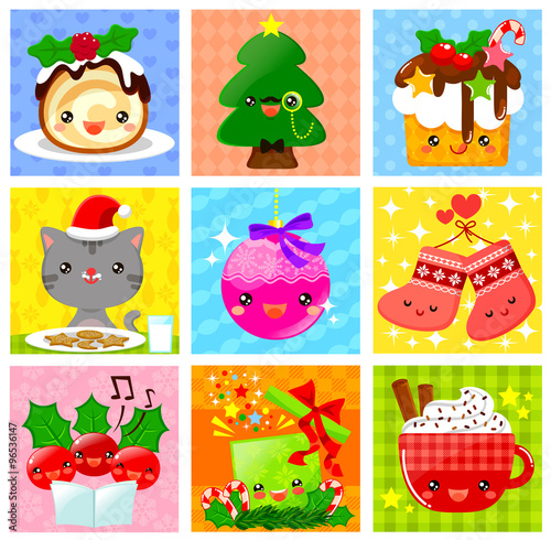 collection of cute kawaii style Christmas cartoons