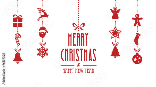 merry christmas ornaments hanging red isolated background