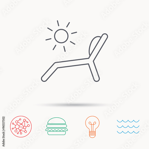 Deck chair icon. Beach chaise longue sign.