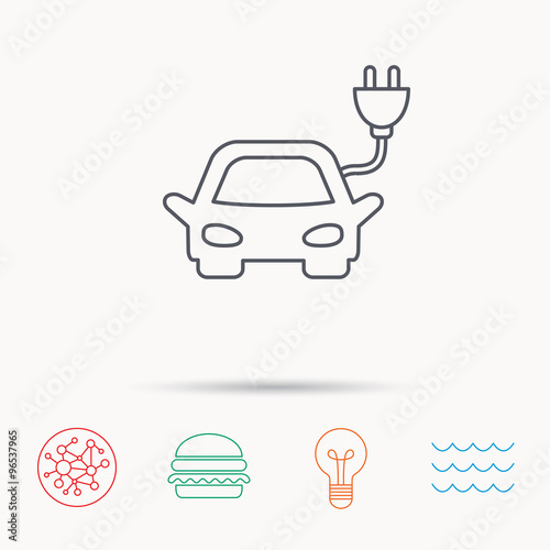 Electric car icon. Hybrid auto transport sign.