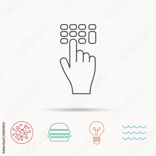 Enter pin code icon. Click hand pointer sign.