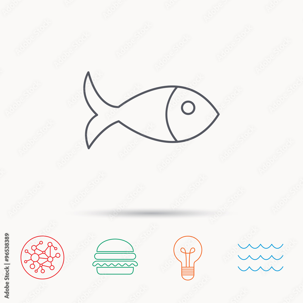 Obraz premium Fish icon. Seafood sign. Vegetarian food symbol.