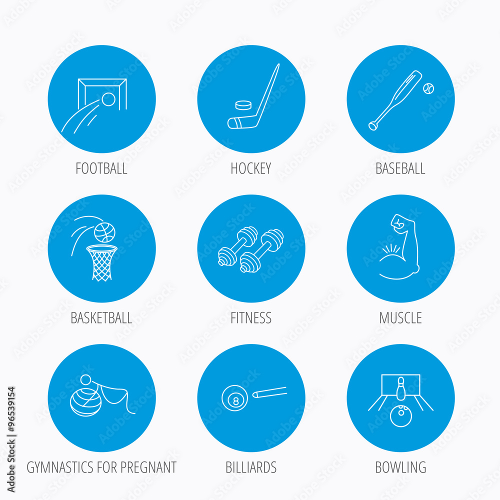 Football, ice hockey and fitness sport icons. Football, ice hockey and fitness sport icons.
