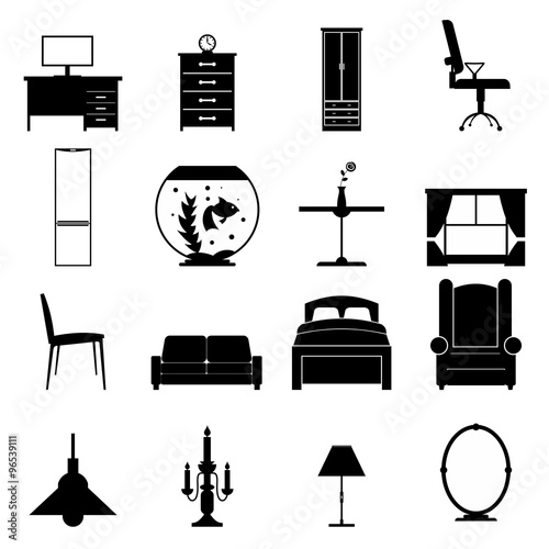 Furniture black icons set