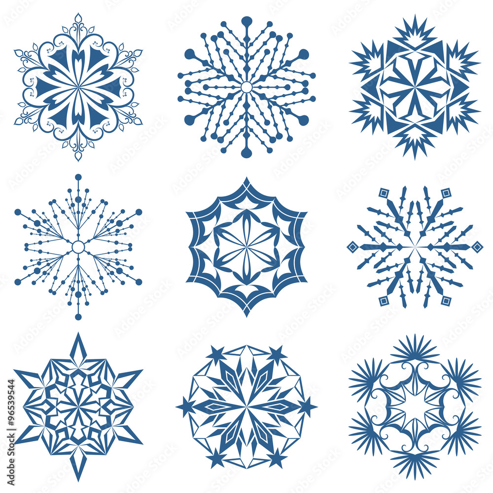 Abstract snowflake shapes isolated on white background. Abstract snowflake shapes isolated on white background.