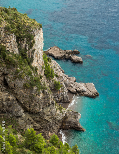 Small cove and turquoise sea on Amalfi coast in Italy
