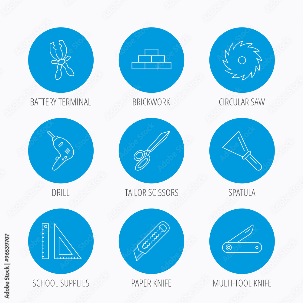 Fototapeta premium Paper knife, spatula and scissors icons.