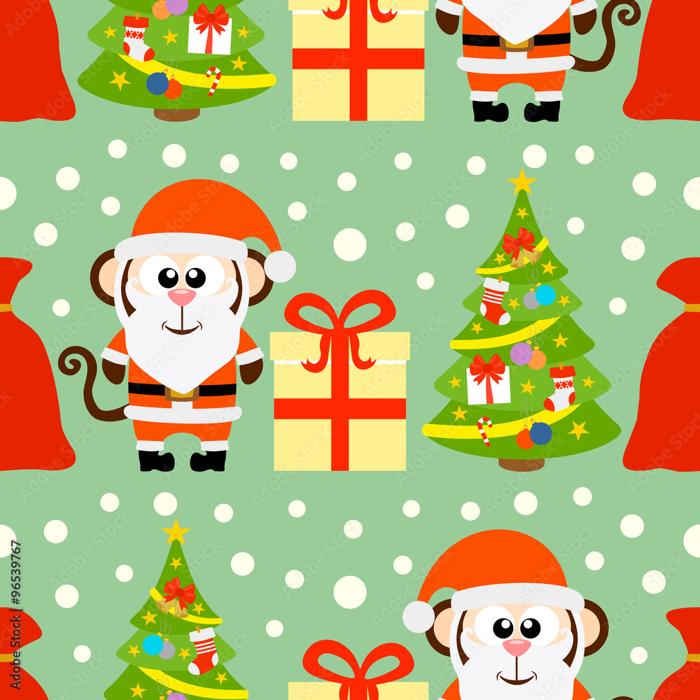 New Year seamless card with monkey Santa Claus