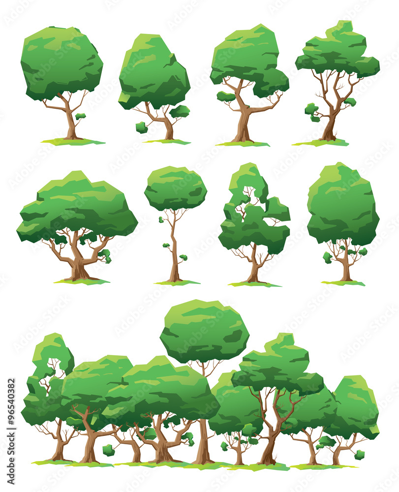 Set of vector trees of various forms Stock Vector | Adobe Stock