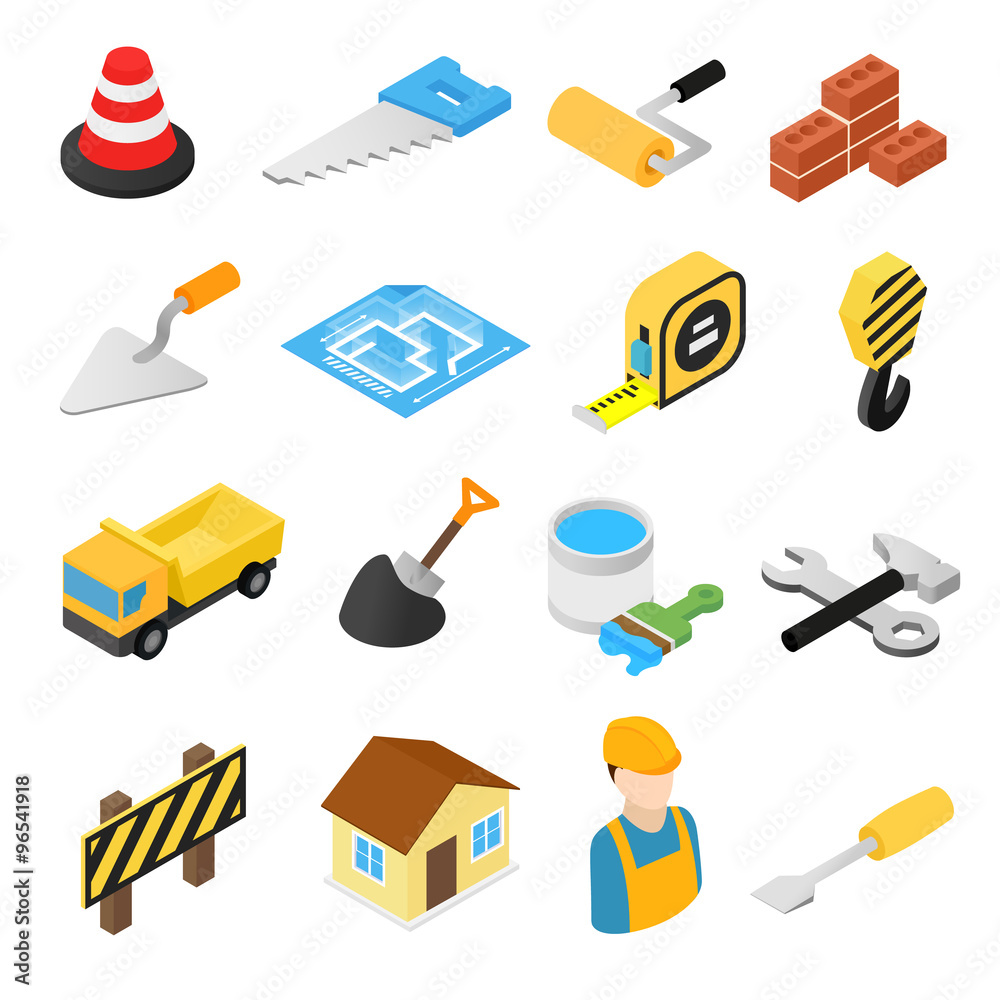 Construction isometric icons set Construction isometric icons set