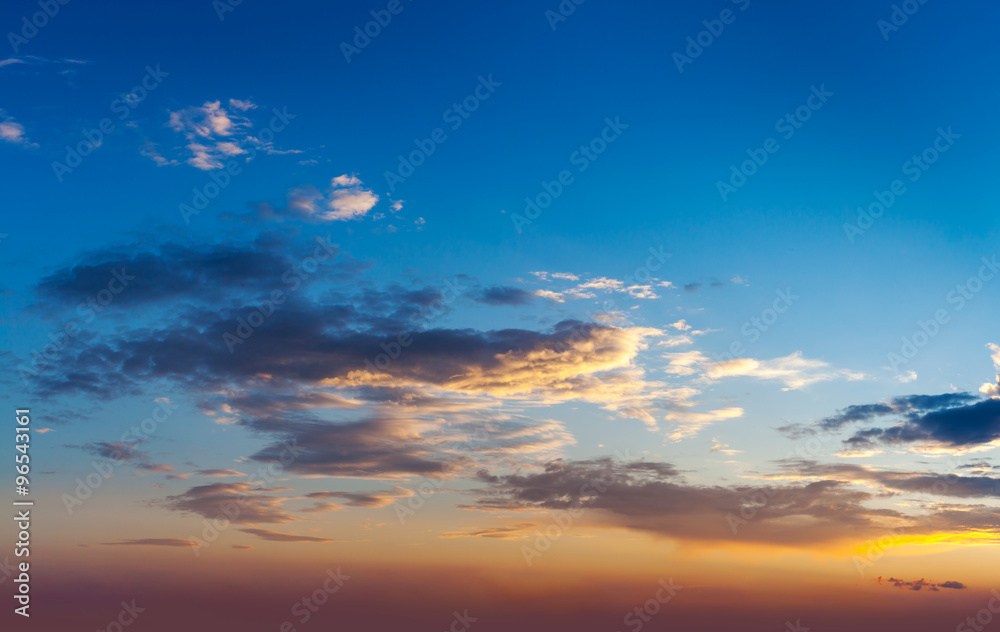 Evening sunset sky with clouds