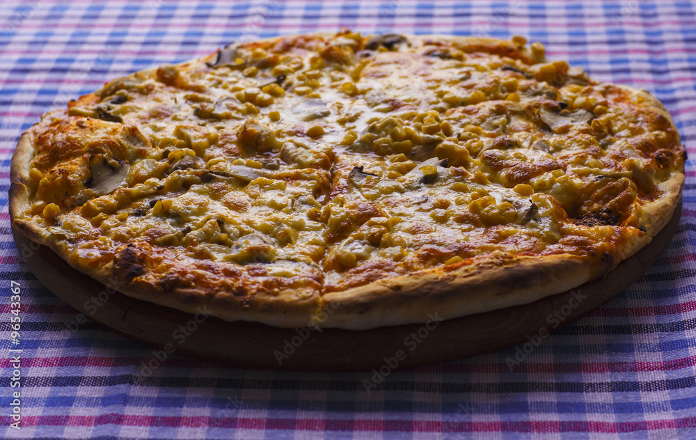 Pizza with meat and sweet corn Pizza with meat and sweet corn