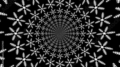 Concentric, dashing, rotating, abstract symbols, snowflakes - optical, visual illusion. set of snowflakes, departing from the center