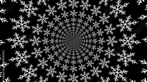 Concentric, dashing, rotating, abstract symbols, snowflakes - optical, visual illusion. set of snowflakes, departing from the center