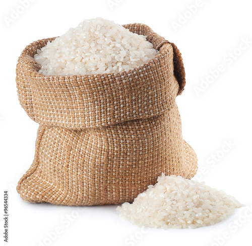 Photo rice in burlap bag