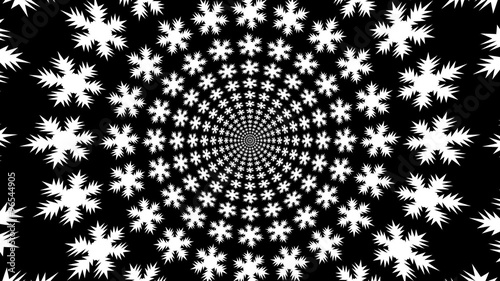 Concentric, dashing, rotating, abstract symbols, snowflakes - optical, visual illusion. set of snowflakes, departing from the center