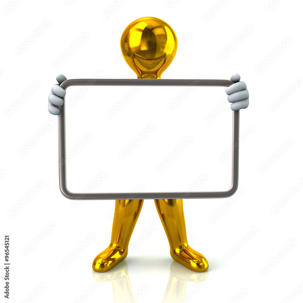 Goldern man holding blank board Goldern man holding blank board