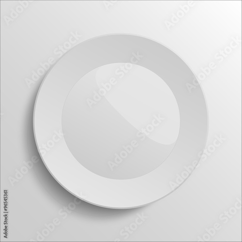 Clean white plate with glossy place on grey background
