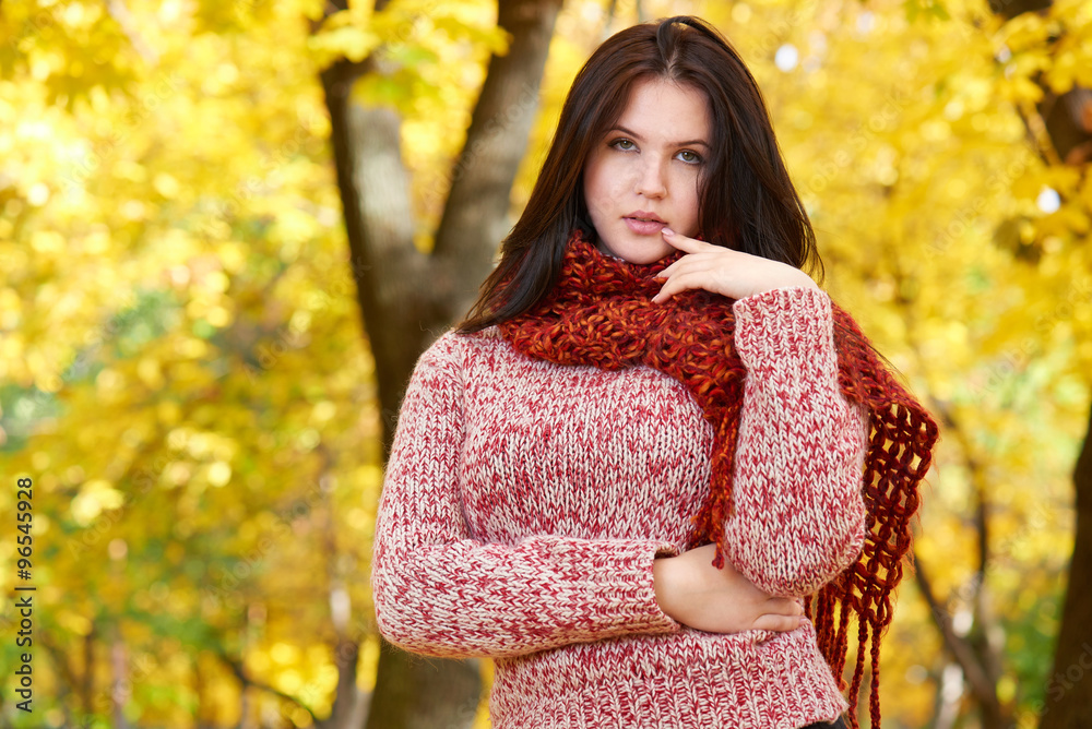 beautiful young girl portrait in yellow city park, fall season beautiful young girl portrait in yellow city park, fall season