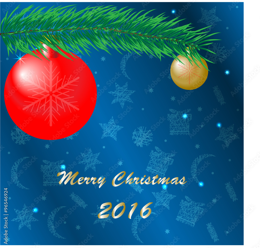 Fototapeta Новогодние шары на елке с голубым фоном