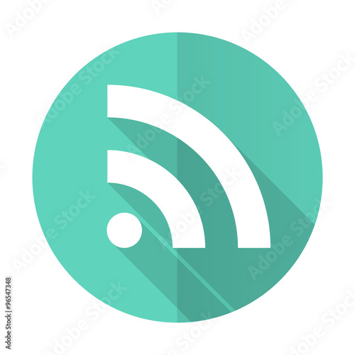 rss blue flat desgn circle icon with long shadow on white background