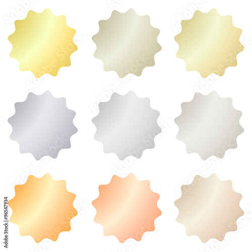 empty set of vector labels that can be used as a seal, the price tag or badge with different types of gold: white, red, pink, silver, platinum shiny metal texture