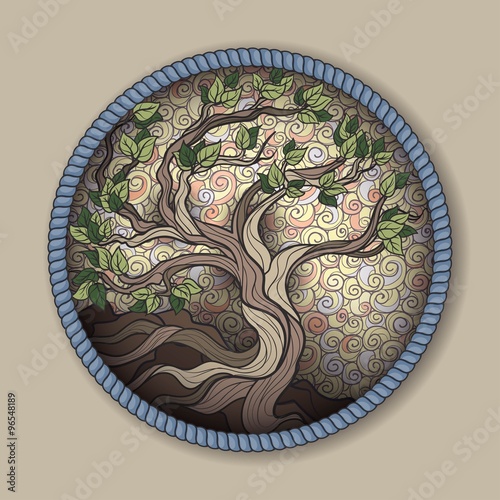 Bonsai tree in round frame